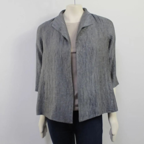 EILEEN FISHER gray crinkle silk minimalist blazer small - Picture 3 of 11